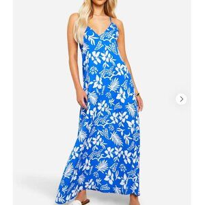 Boohoo Hibiscus V Neck Strappy Maxi Dress - NWT - Size 4